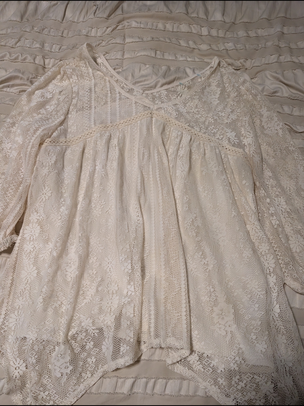 Maurices Cream Lace Floral Peasant Blouse
